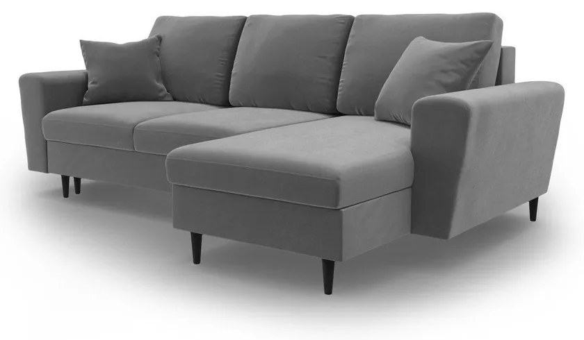 Svetlosivá zamatová rozkladacia/s úložným priestorom rohová pohovka Kyoto – Cosmopolitan Design