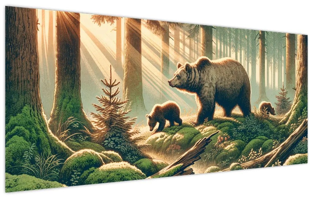 Obraz - Medvede v lese (120x50 cm)