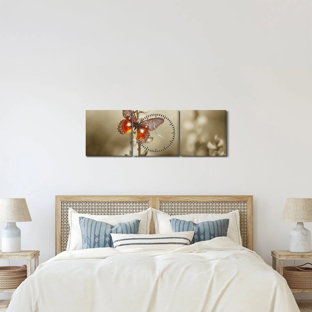 Obraz motýľa (s hodinami) (90x30 cm)