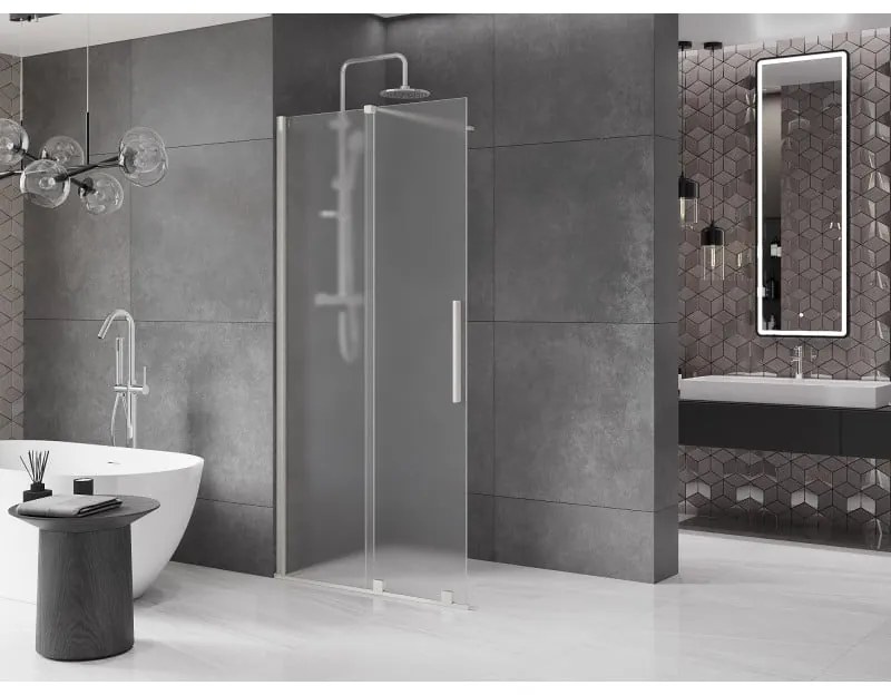 Mexen Velar, sprchová zástena s posuvnými dverami Walk-in 85 x 200 cm, 8mm sklo námraza, brúsená oceľ, 871-085-000-33-97