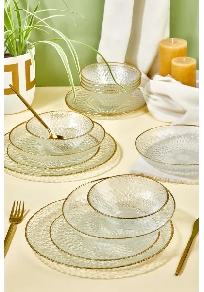 Jedálenská súprava 24 ks číra/zlatá/sklo