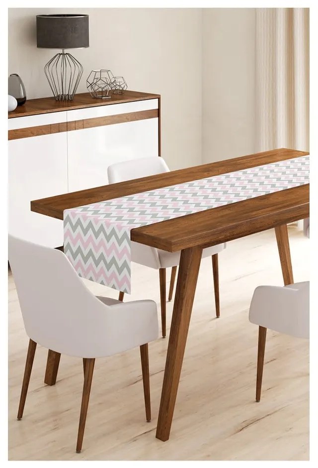 Behúň na stôl z mikrovlákna Minimalist Cushion Covers Pinky Grey Stripes, 45 × 145 cm
