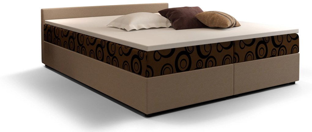Manželská posteľ Boxspring 140 cm Ceren (vzor + svetlohnedá) (s matracom a úložným priestorom). Akcia -20%. Vlastná spoľahlivá doprava až k Vám domov. 1046411