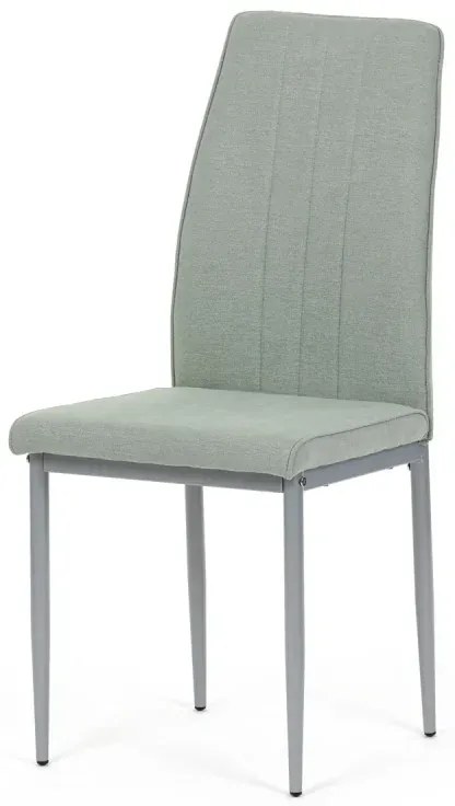 Židle jídelní, zelená látka, šedé kovové nohy