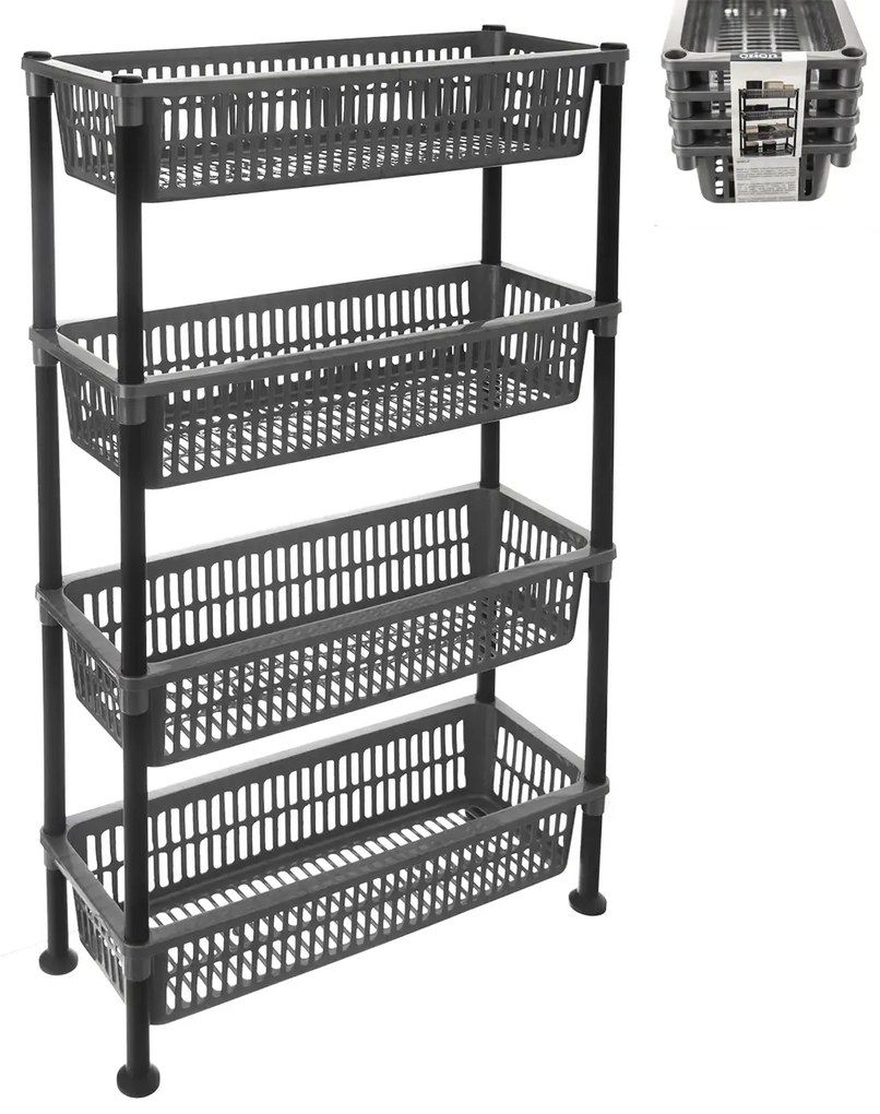 Orion Úzka komoda s košíkmi, regál, 4 police, sivý, SLIM-INVA