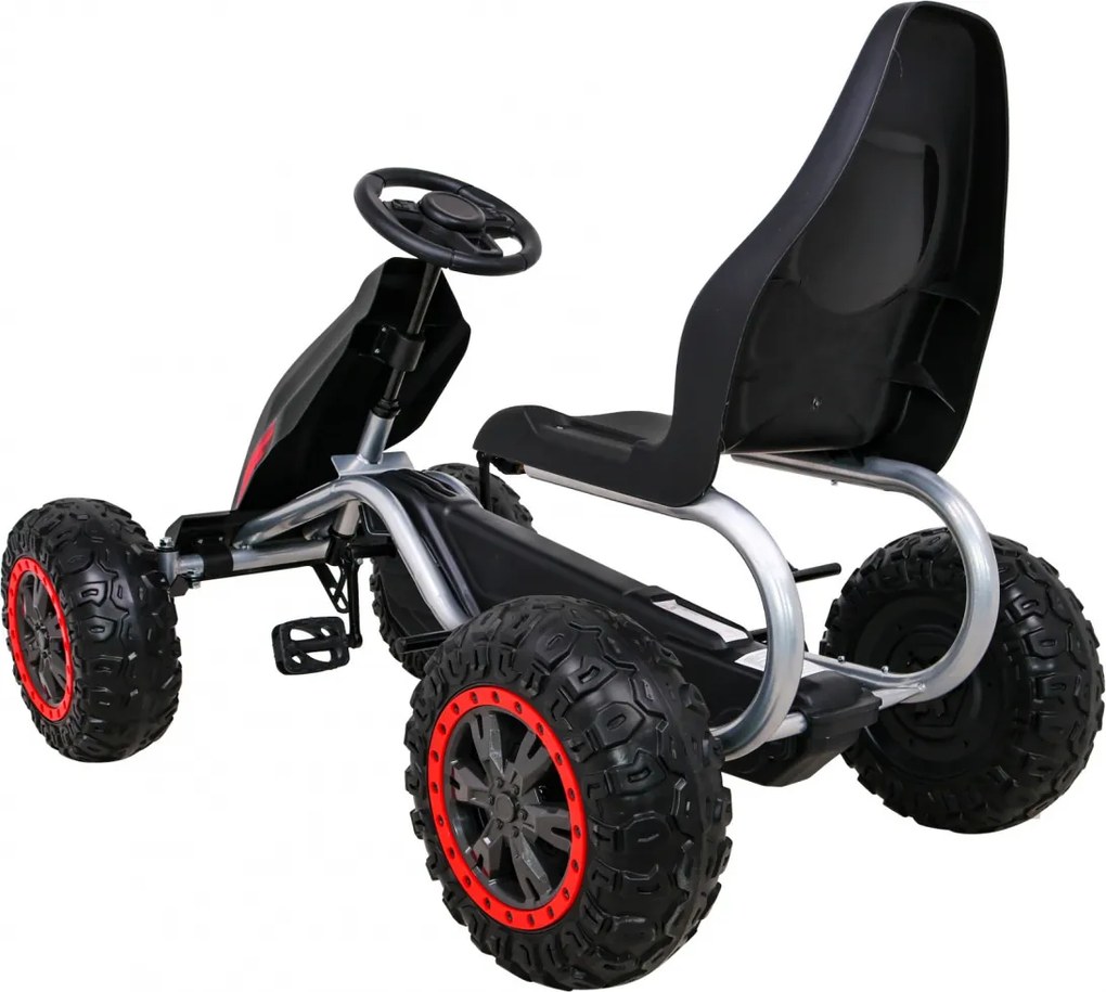 Ramiz Veľká silná detská motokára s pedálmi čierna + 100 kg záťaž + EVA kolesá + ručná brzda + športové sedadlo