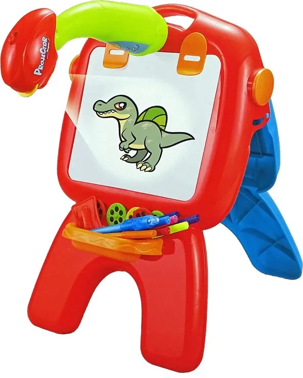 LEAN Toys Obojstranná kriedová tabuľa stojanová s projektorom a fixkami, červená