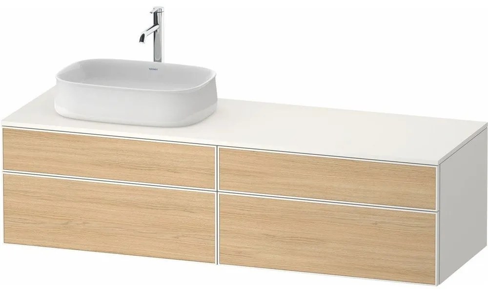 DURAVIT Zencha závesná skrinka pod umývadlo na dosku (umývadlo vľavo), 4 zásuvky, 1600 x 550 x 442 mm, dub prírodný/biela super matná, ZE4824L30840000