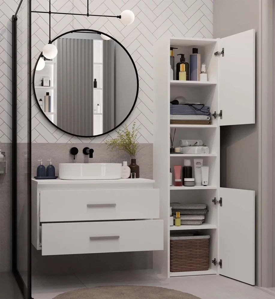 Závěsná skříňka pod umyvadlo s deskou NEL 2S 80 cm bílá