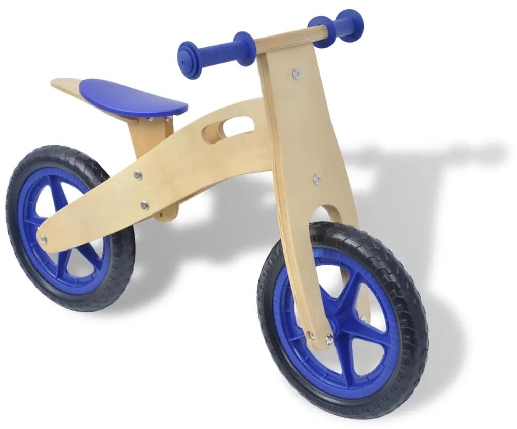 vidaXL Balančný drevený bicykel, modrý