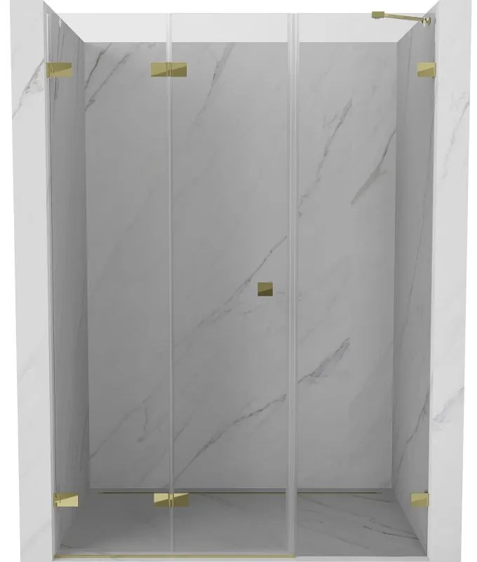 Mexen Lunar-F, skladacie ľavé sprchové dvere 150 cm, číre sklo, zlatý profil, 836S-150-050-50-00-L