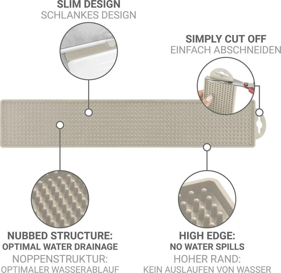 Béžová plastová odkvapkávacia podložka na riad 42x8 cm Slim – Wenko