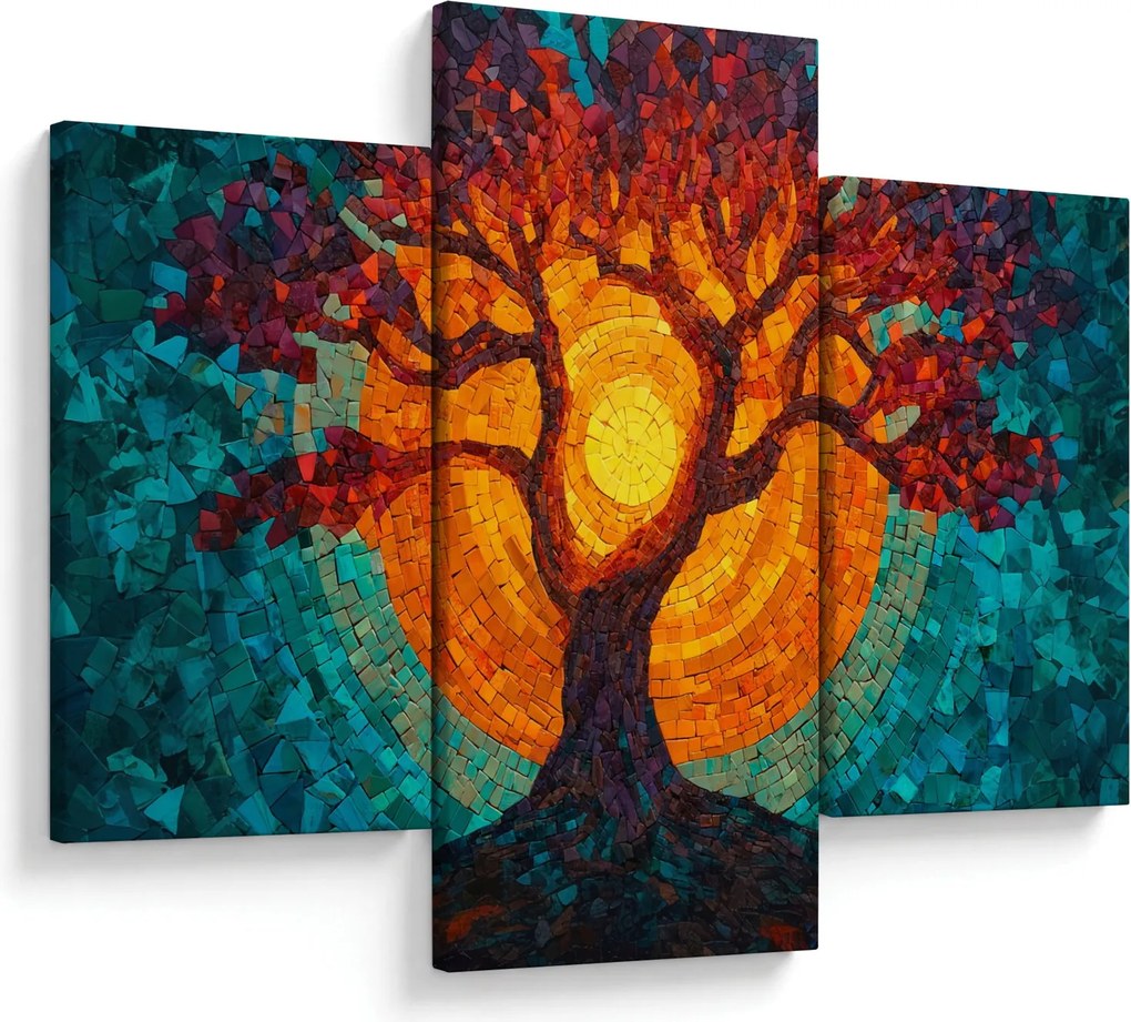 Obraz - Strom života a slnko v mozaike (90x60 cm)