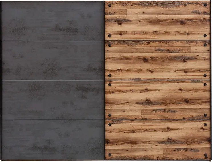 Šatník s posuvnými dverami Dover, 270 cm, zrubová doska / tmavý betón