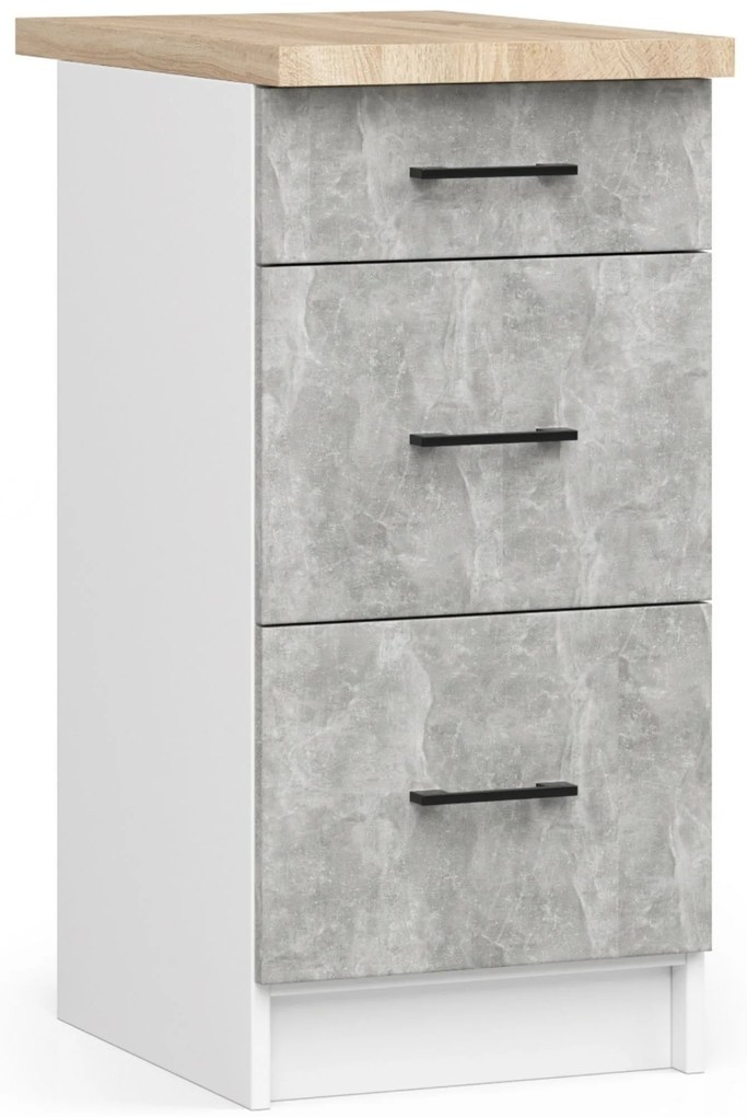 Kuchynská skrinka OLIVIE III 40x85 cm matná biela/betón/dub sonoma