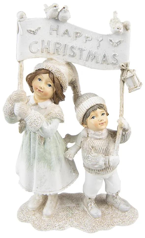 Vianočná dekorácia soška deti Happy Christmas - 14*7*23 cm