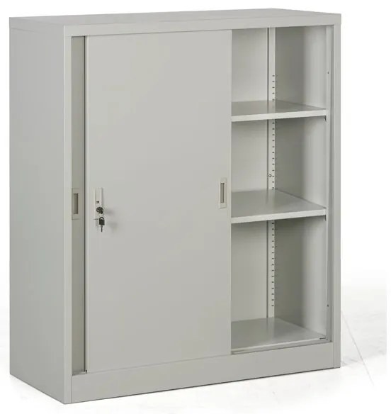Kovová skriňa s posuvnými dverami, 2 police, 1000 x 1200 x 450 mm, svetlo sivá