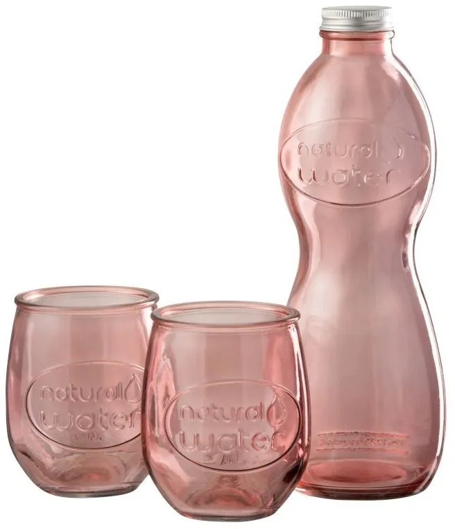Ružová sklenená fľaša a 2skleničky Natural - Ø 10 * 26cm