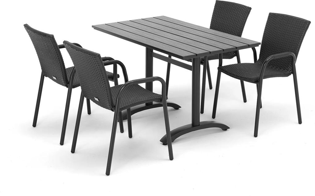 Zostava: Záhradný stôl + 4 ratanové stoličky