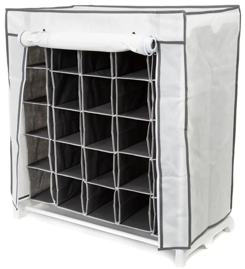 Čierno-biely textilný stojan na topánky Compactor Shoes, 25 priehradiek