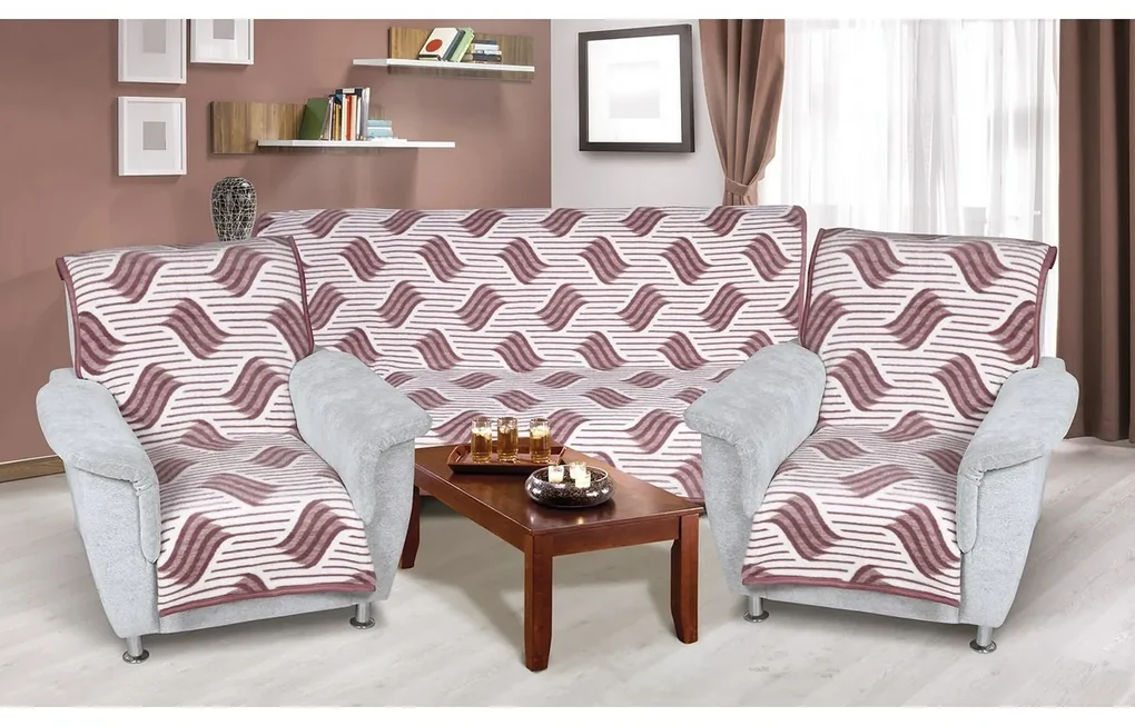 Bellatex Súprava Karmela plus 3+1+1 Vlnka burgundy, 1 ks 150 x 200 cm, 2 ks 65 x 150 cm
