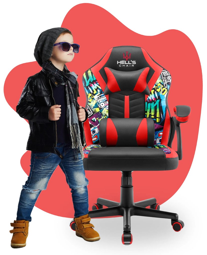 Hells Detské Herné kreslo Hell's Chair HC-1001 KIDS Graffiti Black Red