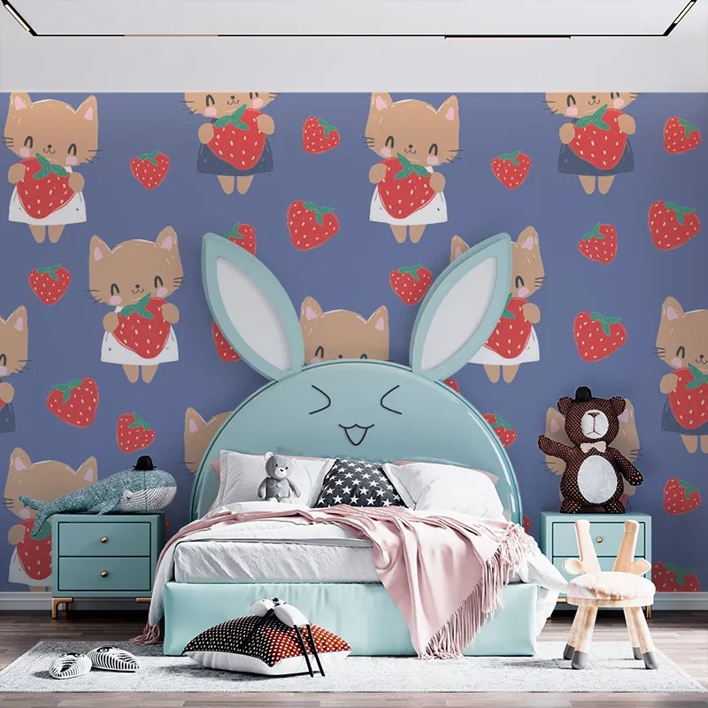 Sablio Tapeta Mačičky s jahodami - 208x125 cm