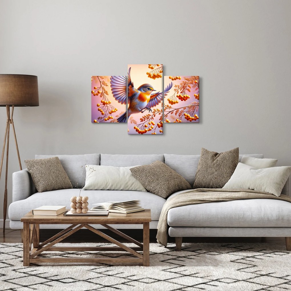 Obraz - Vták s jarabinou (90x60 cm)
