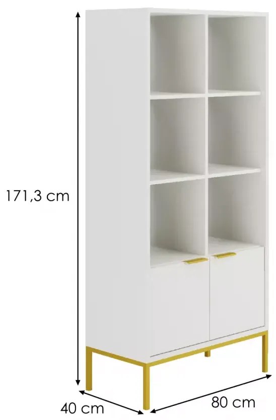 Knižnica Austin 80 cm biela/zlatá