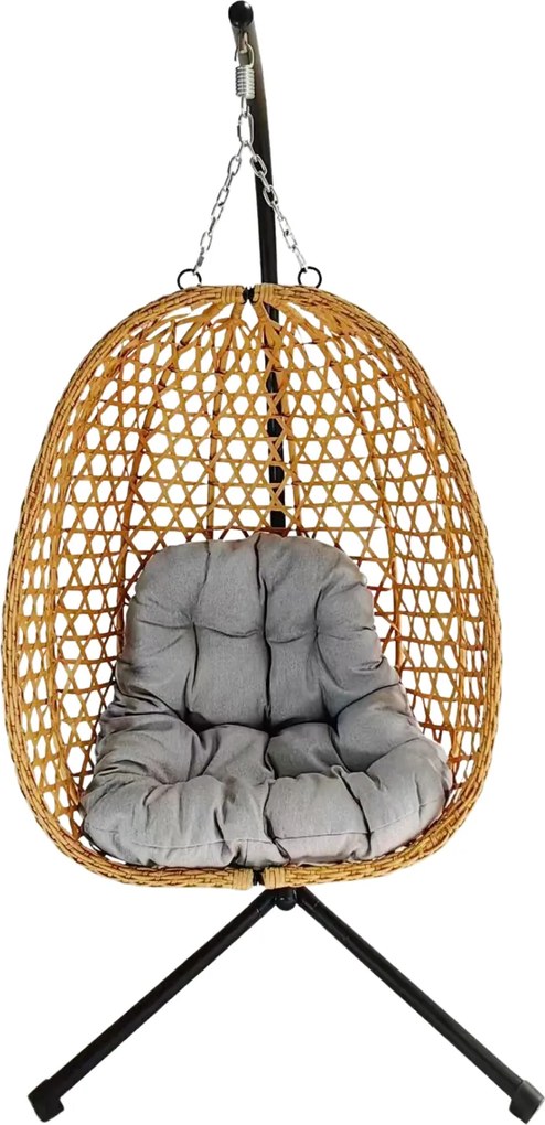 CH SKLADACIA ZÁVESNÁ STOLIČKA FARON – PRÍRODNÁ, ŠEDÝ VANKÚŠ, ČIERNY RÁM