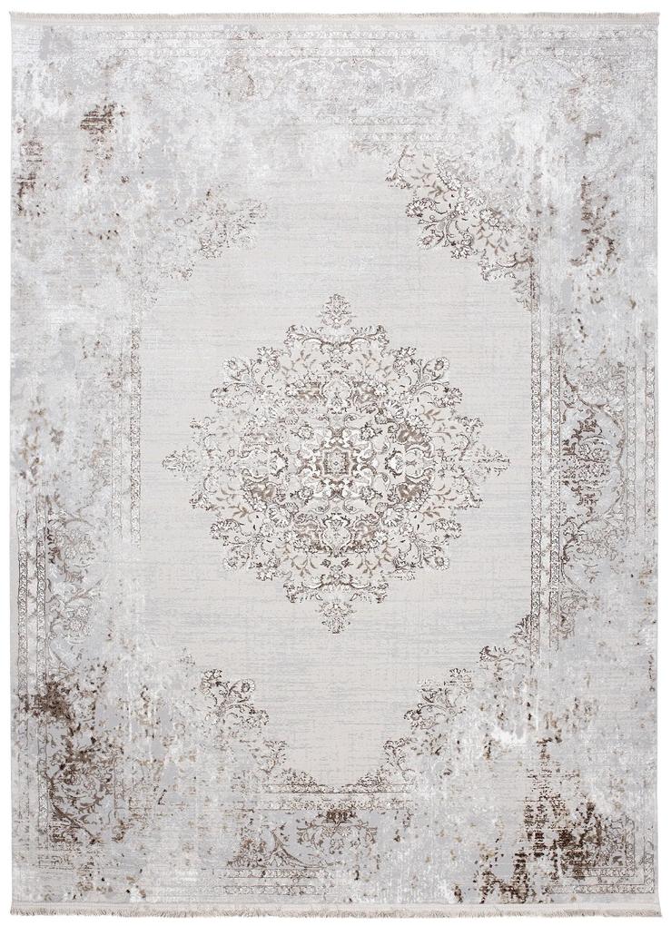 Svetlý krémovo-sivý dizajnový vintage koberec so vzormi