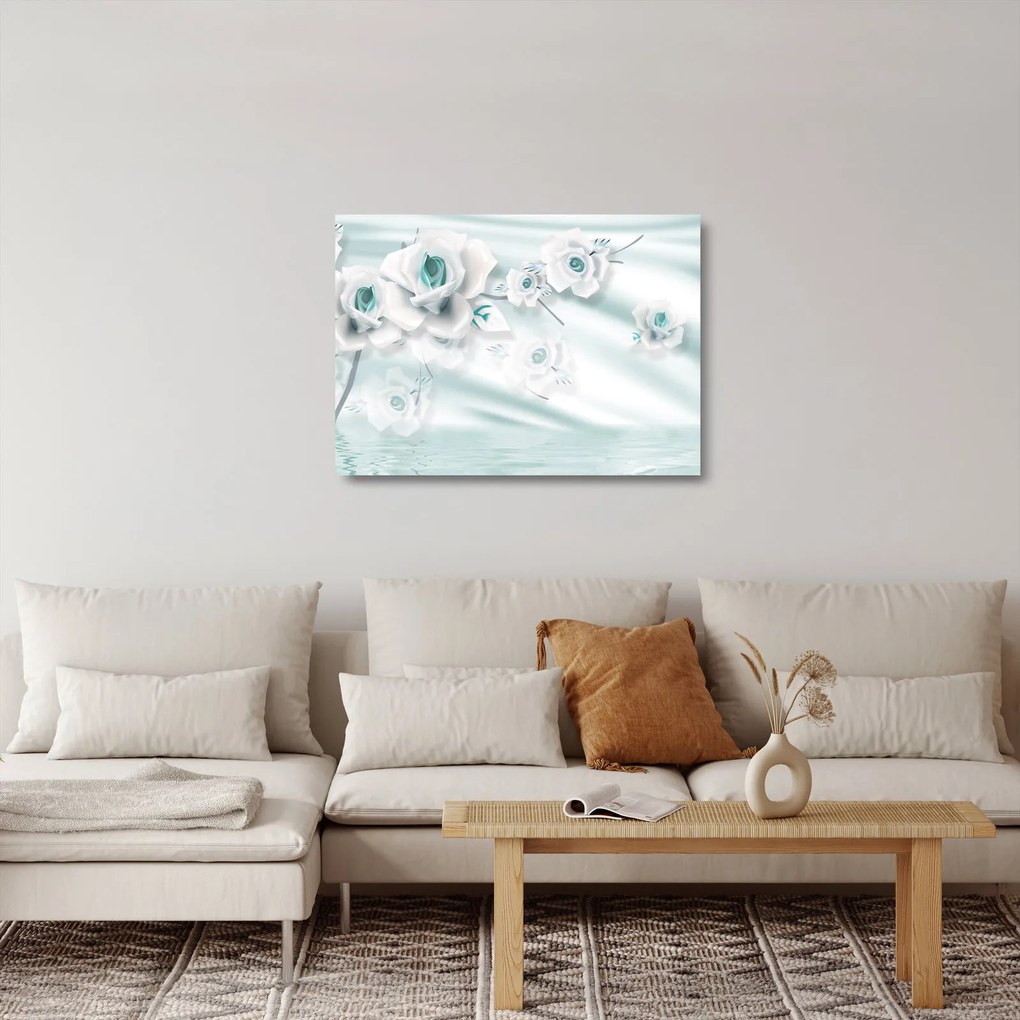 Sklenený obraz - Tyrkysové kvety ruží (70x50 cm)