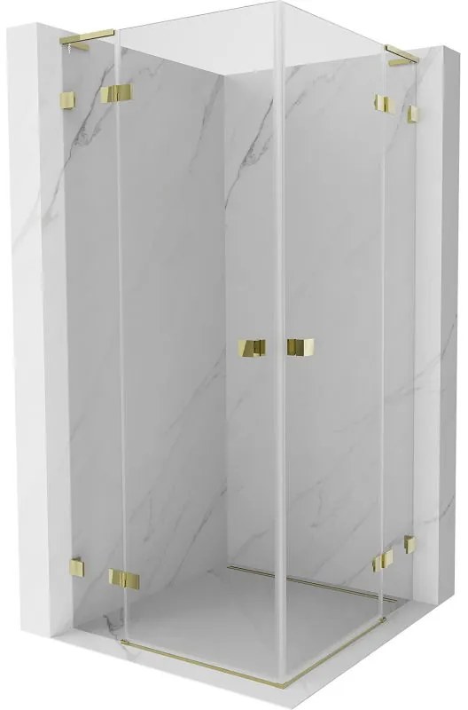 Mexen Lunar, L Duo výklopný sprchový kút 70 x 70 cm, 8mm číre sklo, zlatý profil, 834L-070L-070P-50-00