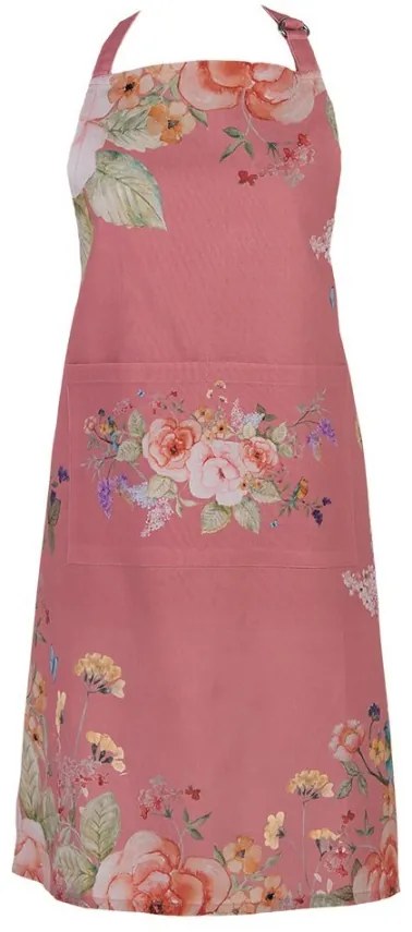 Ružová bavlnená zástera s kvetmi Flower & Fiesta - 70*85 cm