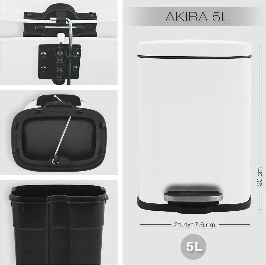 Matne biely nášľapný oceľový odpadkový kôš 5 l Akira – Spirella