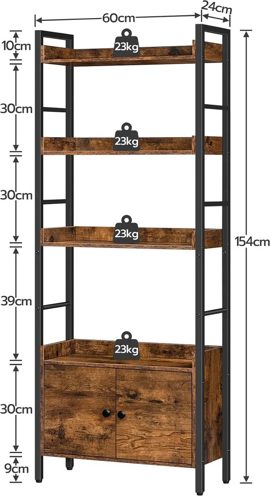 Knižnica Vasagle Selmon 60 cm hnedá/čierna
