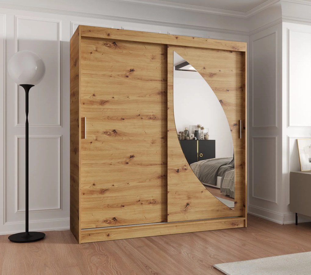 Šatníková skriňa 180 cm Milain (dub artisan). Akcia -20%. Vlastná spoľahlivá doprava až k Vám domov. 1126004