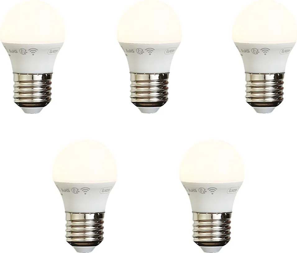 Sada 5 inteligentných stmievateľných LED žiaroviek E27 P45 Opal 4,9 W 470 lm 2200 – 4 000 K