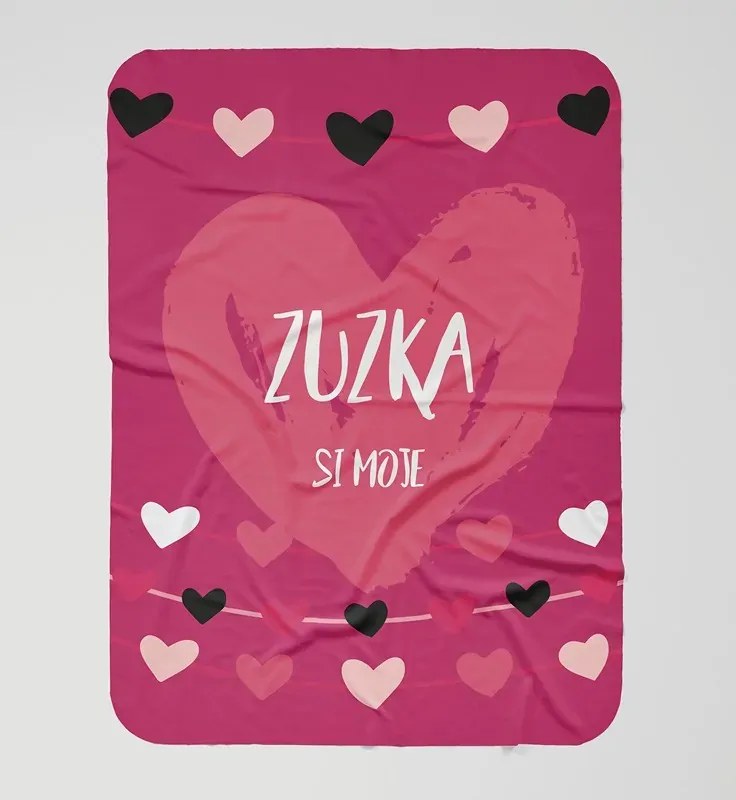 interesi Ružová deka so srdiečkami a menom 130x170cm