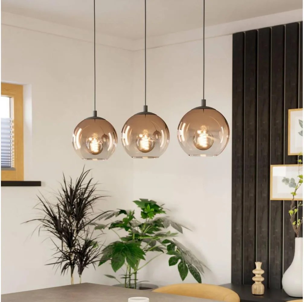 Eglo 901924 - Závesný luster ARISCANI na lane 3xE27/60W/230V čierna/béžová/dymová