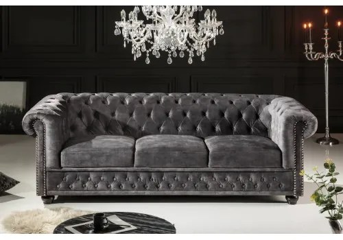 Sedacia súprava 41215 Chesterfield 3-sedenie Zamat Šedá - Komfort-nábytok