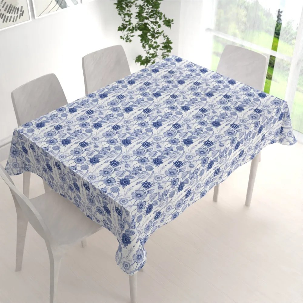 Biante Dekoračný obdĺžnikový obrus PML-090 Modré jarné kvety na bielom 50x100 cm