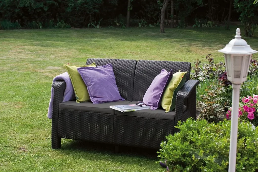 ALLIBERT CORFU LOVE SEAT Pohovka, 128 x 70 x 79cm, grafit/sivá 17197359