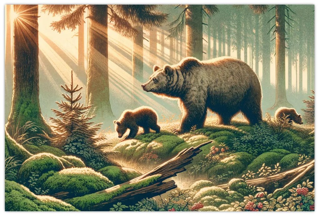 Obraz - Medvede v lese (90x60 cm)