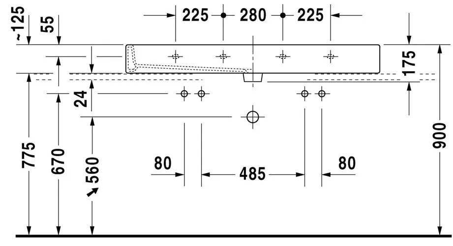 Duravit Vero - Umývadlo brúsené 1200x470 mm, s prepadom, biela 0454120026