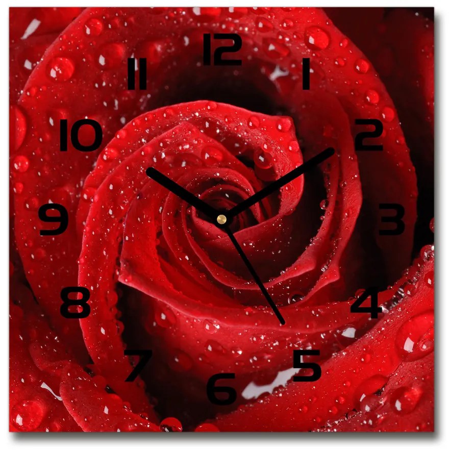 Sklenené hodiny štvorec Kvapky na ružu pl_zsk_30x30_c-f_37464697