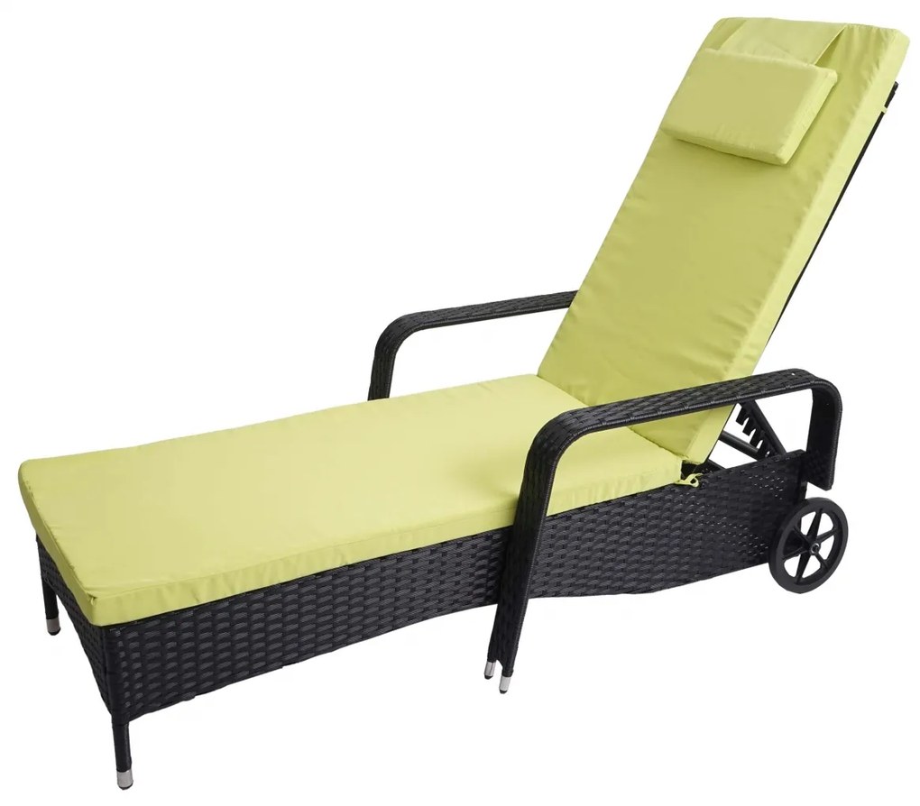 Lehátko Carrara, polyratan / hliník - antracit, svetlozelený vankúš