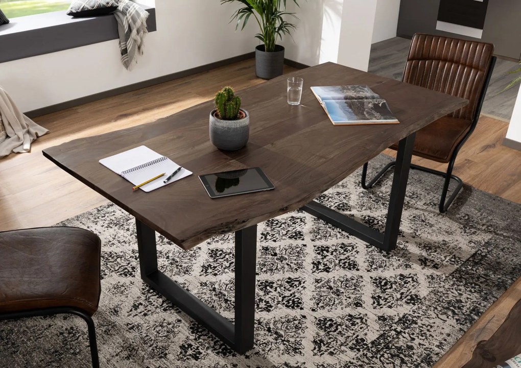 Bighome - METALL Jedálenský stôl s tmavošedými nohami 220x100, akácia, sivá