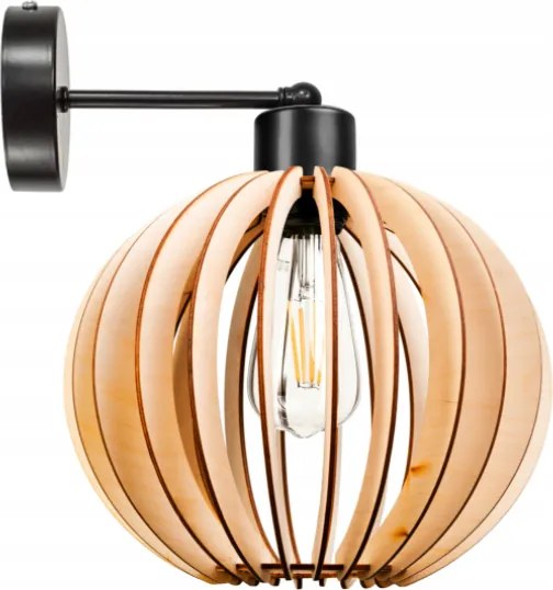 BERGE Nástenná lampa - kinkiet - E27 - drevená guľa - čierna