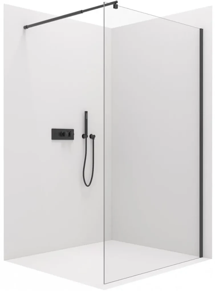 Cerano Onyx, sprchová zástena Walk-in 130x200 cm, 8mm číre sklo, čierny profil, CER-CER-426370